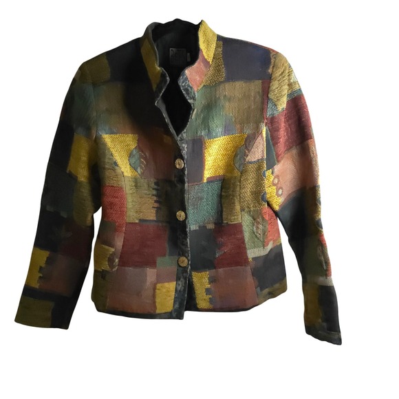 Vintage Bets by Canvasbacks Patchwork Tapestry Jacket Boho Artwear L Textured - Picture 2 of 7